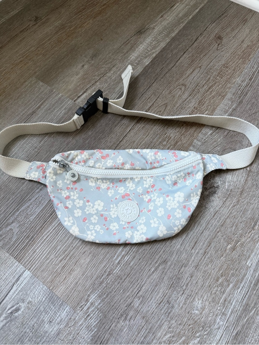 Kipling Sabian Mini Crossbody Bag Cherry Blossoms Pastel Floral Fanny Pack Gray